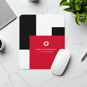 Simple Modern Colour Block Red White and Black Mouse Mat