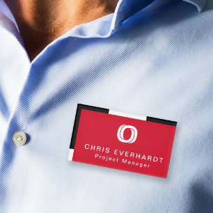 Simple Modern Colour Block Red White and Black Name Tag