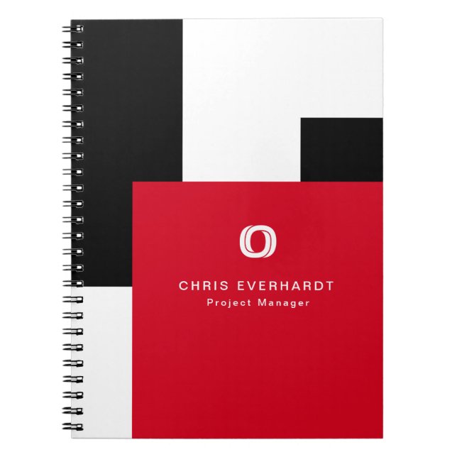 Simple Modern Colour Block Red White and Black Notebook (Front)