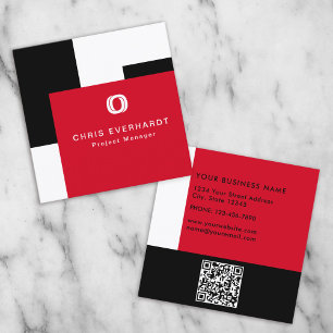 Simple Modern Colour Block Red White and Black Square Business Card