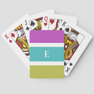 Simple Modern Colour Block Striped Monogrammed Playing Cards