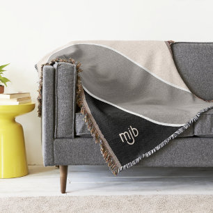 Simple Modern Colour Block Stripes with Monogram Throw Blanket