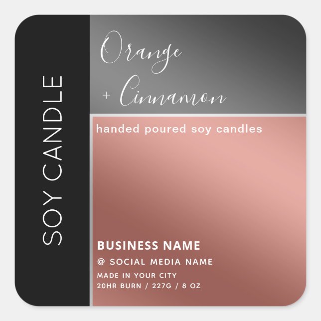 Simple modern colour block typography soy candle   square sticker (Front)