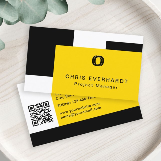 Simple Modern Colour Block Yellow White and Black Business Card (Creator Uploaded)