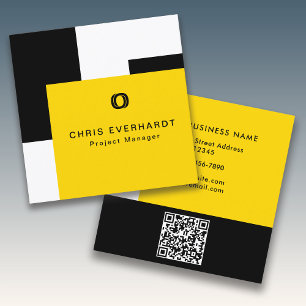 Simple Modern Colour Block Yellow White and Black Square Business Card