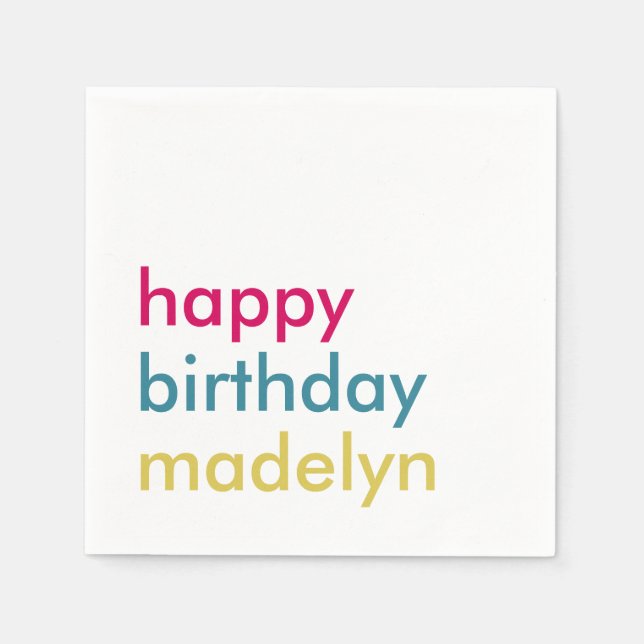 Simple modern colourful birthday napkin (Front)