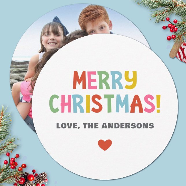 Simple Modern Colourful Christmas Photo Holiday Card (A fun colorful Merry Christmas photo card. So festive for the holidays.)