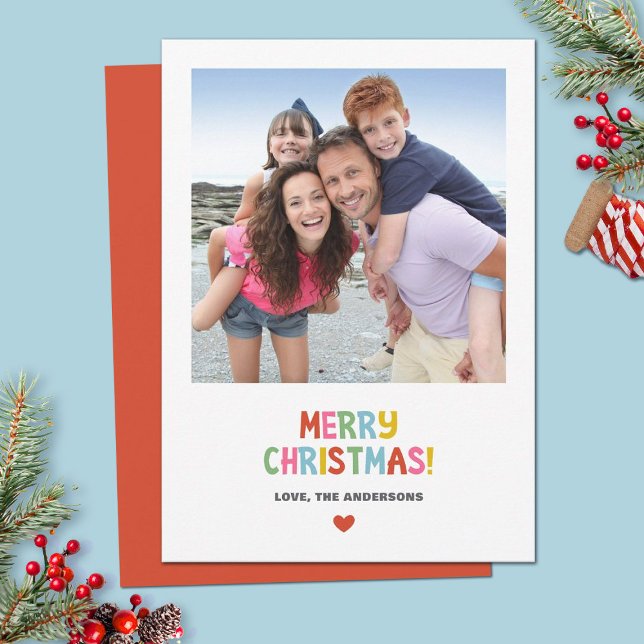 Simple Modern Colourful Christmas Photo Holiday Card (A simple modern colorful Christmas photo holiday card. Personalize it with your photo and name,)