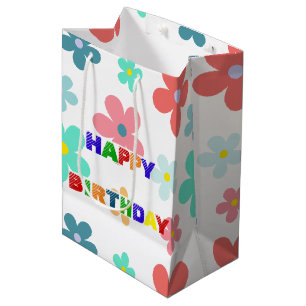 Simple Modern Colourful daisy flowers birthday par Medium Gift Bag