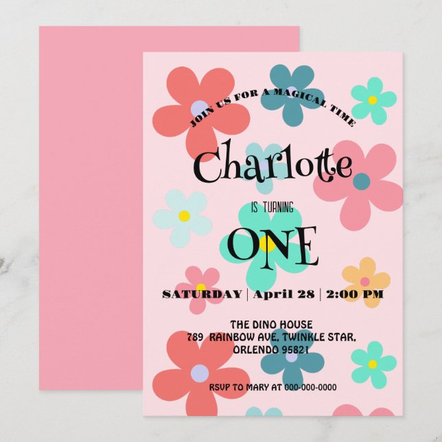 Simple Modern Colourful daisy flowers birthday par Save The Date (Front/Back)