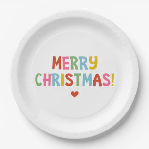 Simple Modern Colourful Merry Christmas Party Paper Plate