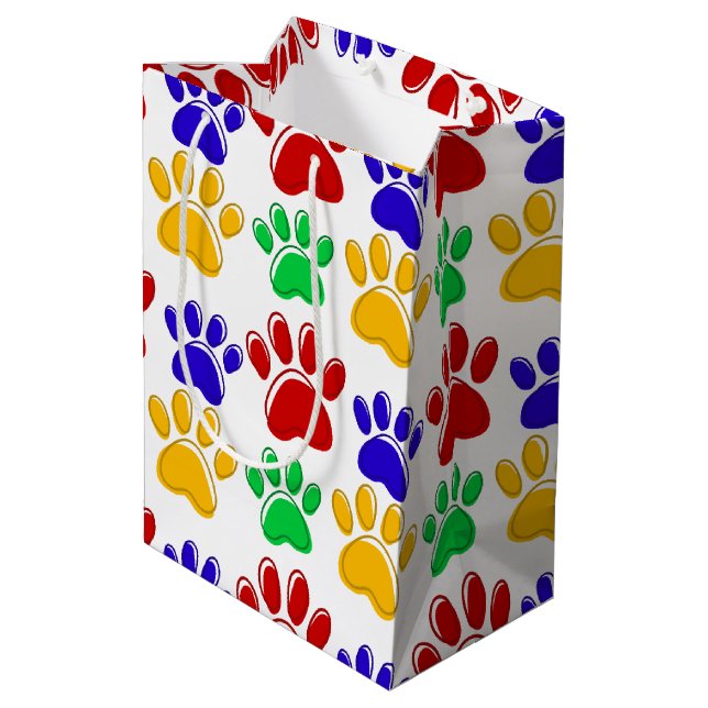 Simple Modern colourful Paw Pet birthday party Medium Gift Bag (Back Angled)
