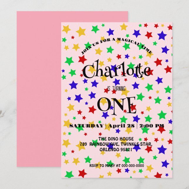Simple Modern colourful Star colourful birthday Save The Date (Front/Back)