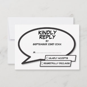 Simple Modern Comic Book Black and White Wedding RSVP Card