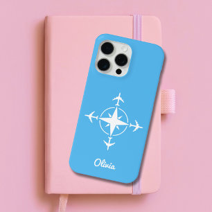 Simple Modern Compass and Aeroplane Travel Custom iPhone 15 Pro Max Case