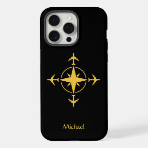 Simple Modern Compass and Aeroplane, Travel Custom iPhone 15 Pro Max Case