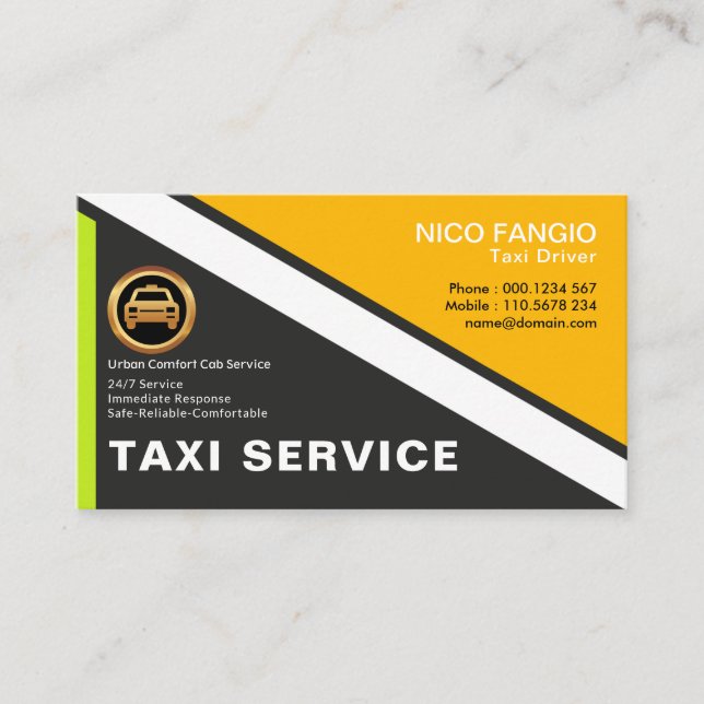 Simple Modern Concise Bright Professional Taxi Business Card (Front)