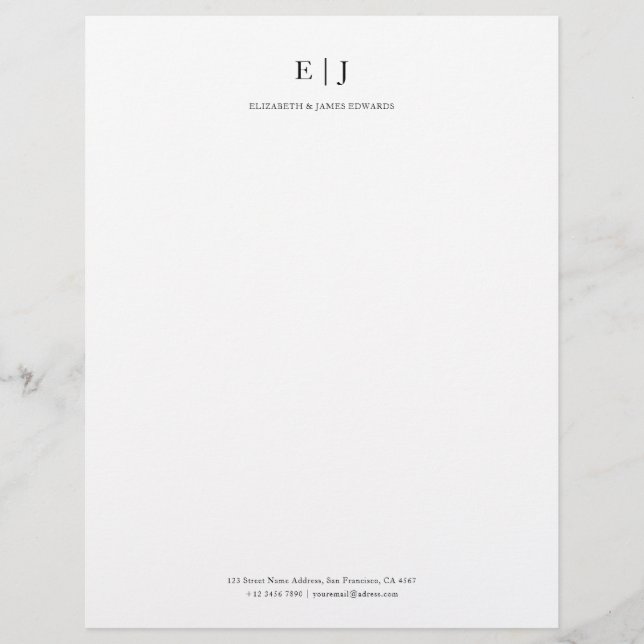 Simple Modern Couple Monogram Initials Custom Letterhead (Front)