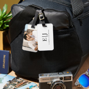 Simple Modern Couple Monogram with Photo Luggage Tag