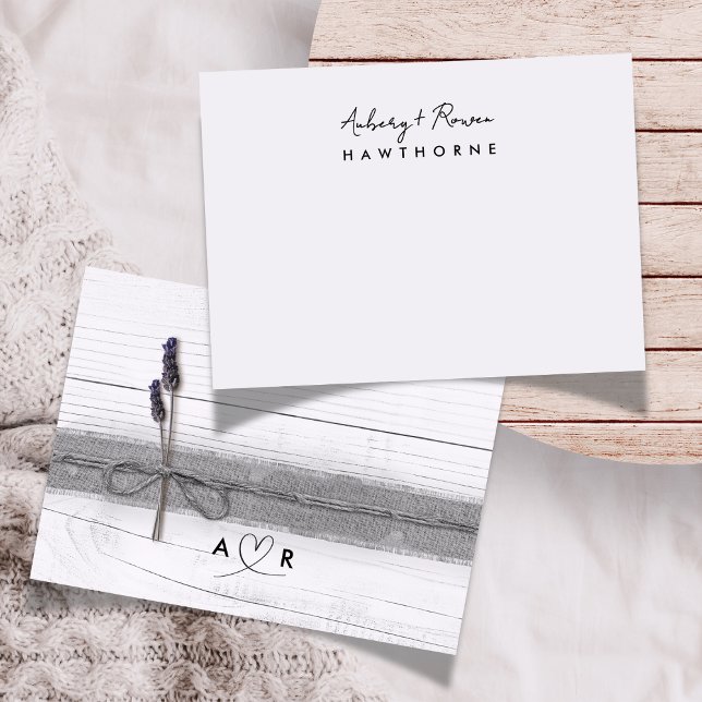 Simple Modern Couple Rustic Lavender Wedding Note Card (Creator Uploaded)