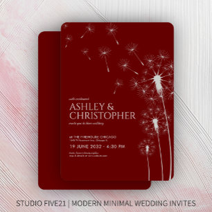 Simple Modern Crimson Red Dandelion Wedding Invitation