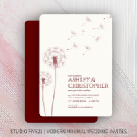 Simple Modern Crimson Red Dandelion Wedding
