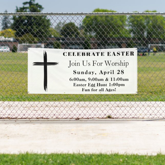 Simple Modern Cross Easter Sunday Service Church  Banner (Insitu)