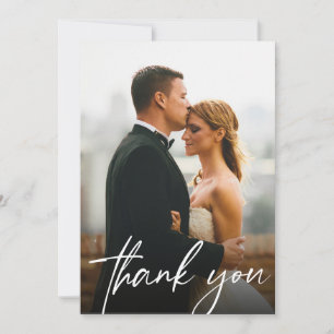 Simple Modern Custom 2 Wedding Photos Thank You Card