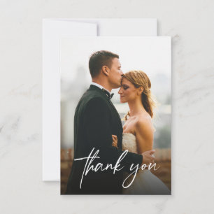 Simple Modern Custom 2 Wedding Photos Thank You Card