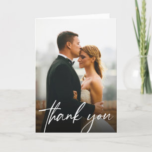 Simple Modern Custom 2 Wedding Photos Thank You Card