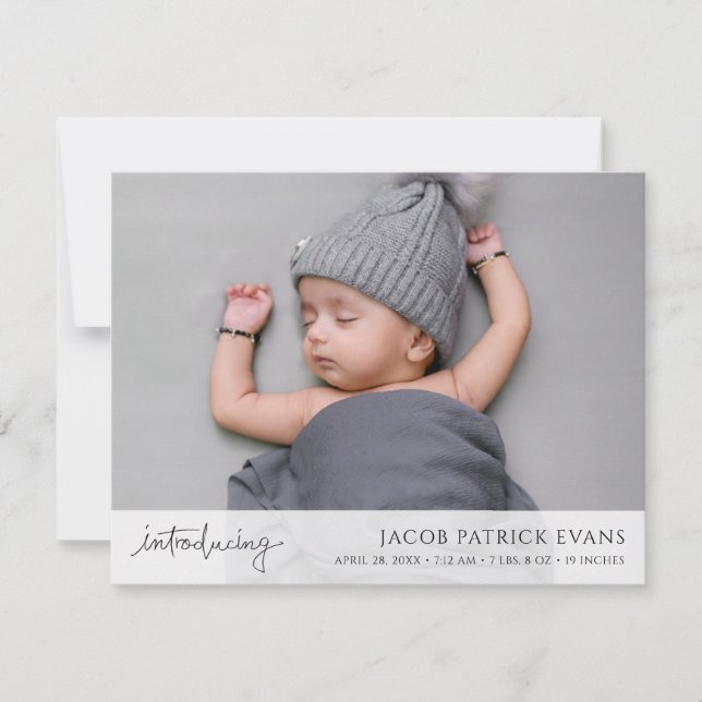 Simple Modern Custom Boy or Girl Photo Birth Announcement (Front)