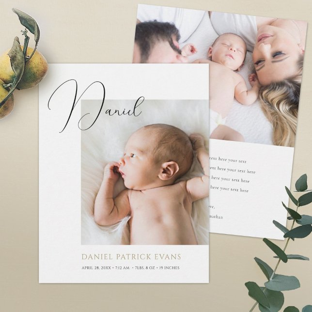 Simple Modern Custom Boy or Girl Photo Birth Announcement (Creator Uploaded)