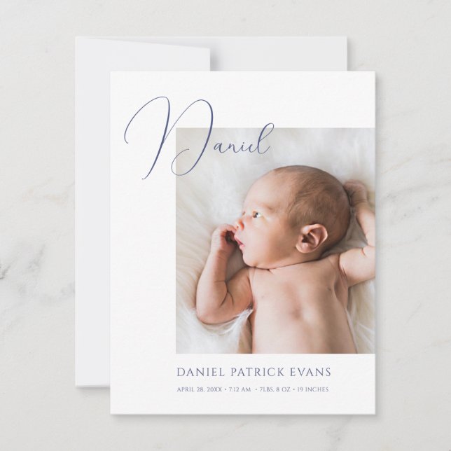 Simple Modern Custom Boy or Girl Photo Birth Announcement (Front)