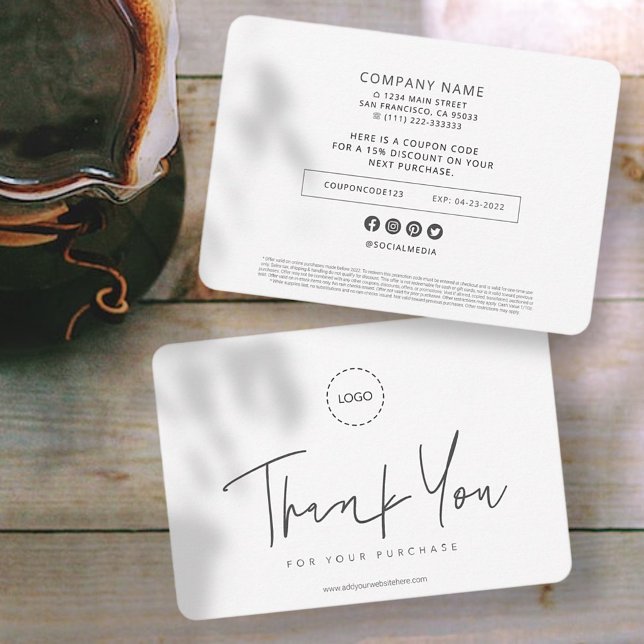 Simple Modern Custom Business Logo Coupon Promo Thank You Card (Creator Uploaded)