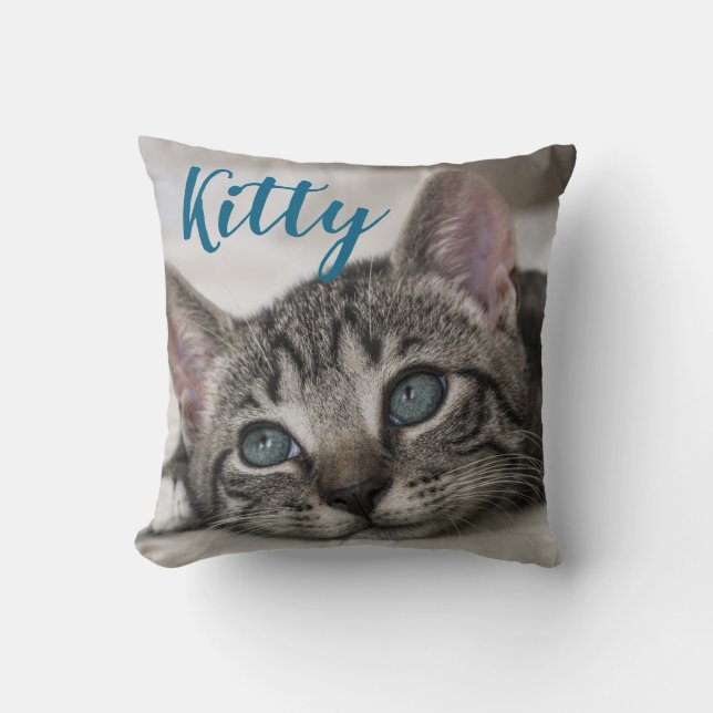 Simple Modern Custom Cat Name and Photo  Cushion (Front)