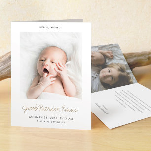 Simple Modern Custom Gold Script Boy or Girl Birth Announcement
