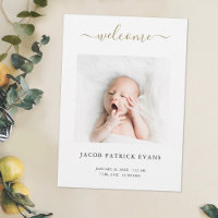 Simple Modern Custom Gold Script Boy or Girl Birth