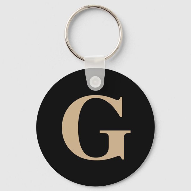 Simple Modern Custom Initial Black and Beige Key Ring (Front)