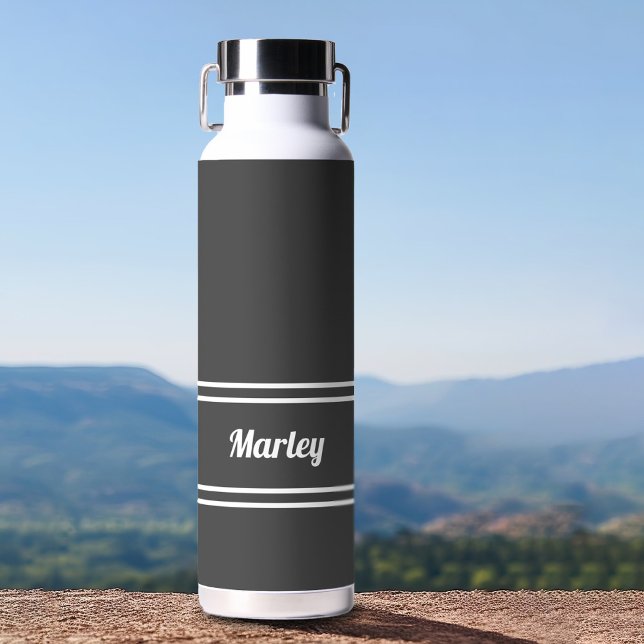 Simple Modern Custom Name Stylish Classic Grey Water Bottle (Creator Uploaded)
