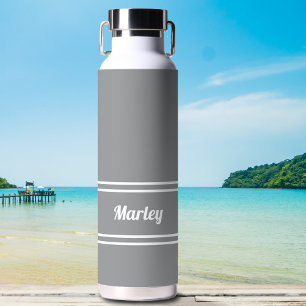 Simple Modern Custom Name Stylish Minimal Grey Water Bottle