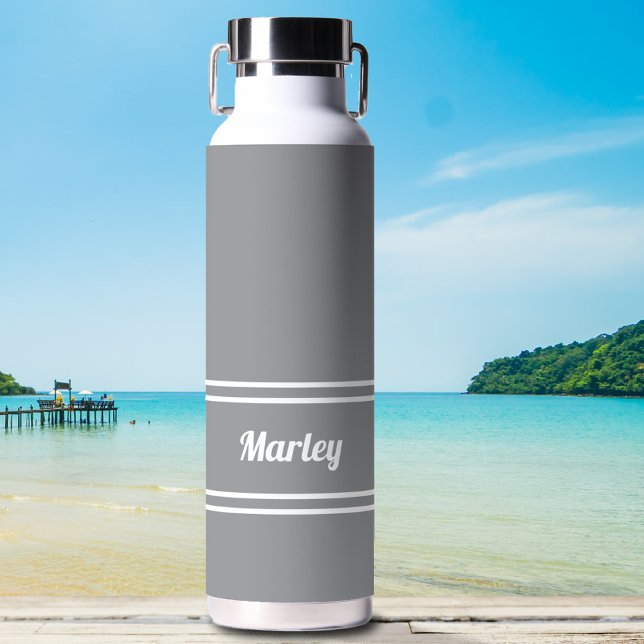 Simple Modern Custom Name Stylish Minimal Grey Water Bottle (Creator Uploaded)