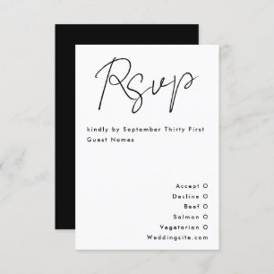 Simple Modern Custom Names Black White Wedding RSVP Card