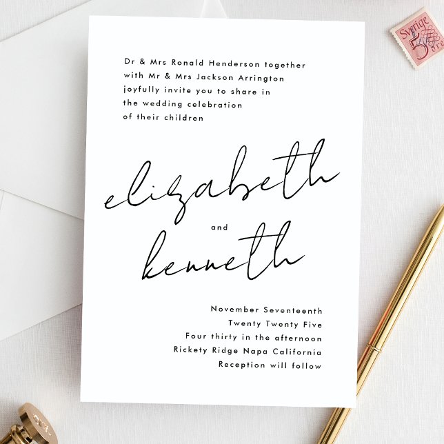 Simple Modern Custom Names Tuxedo White Wedding Invitation (Creator Uploaded)