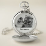 Simple, Modern Custom Pet or People Photo Pocket Watch<br><div class="desc">Add your own photo and text to create a unique photo gift. This pocket watch is ready to be customised with your photo and your own names or message in distressed black typewriter style lettering. The simple, modern black and white style looks great with black and white or colour photos....</div>
