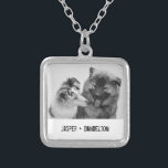 Simple, Modern Custom Pet or People Photo Silver Plated Necklace<br><div class="desc">Add your own photo and text to create a unique photo gift. This necklace or pendant is ready to be customised with your photo and your own names or message in distressed black typewriter style lettering. The simple, modern black and white style looks great with black and white or colour...</div>