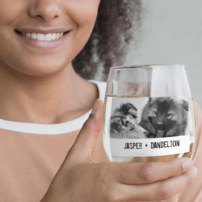 Simple, Modern Custom Pet or People Photo Stemless Wine Glass (Creator Uploaded)