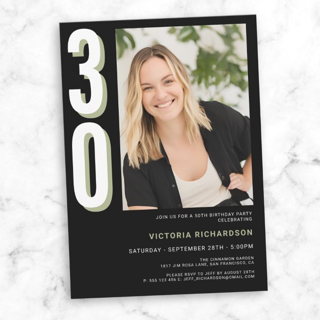 Simple Modern Custom Photo 30th Birthday  Invitation (Simple Modern Custom Photo 30th Birthday Invitation)