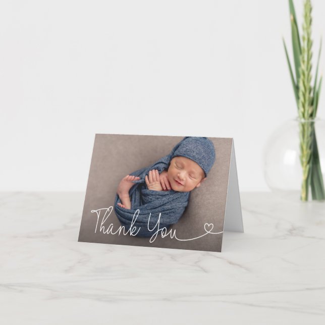 Simple Modern Custom Photo Baby boy shower  Thank You Card (Front)