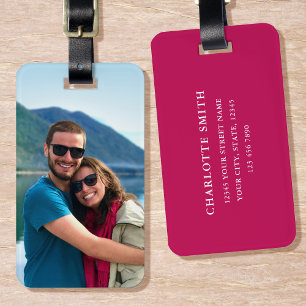 Simple Modern Custom Photo Luggage Tag Pink