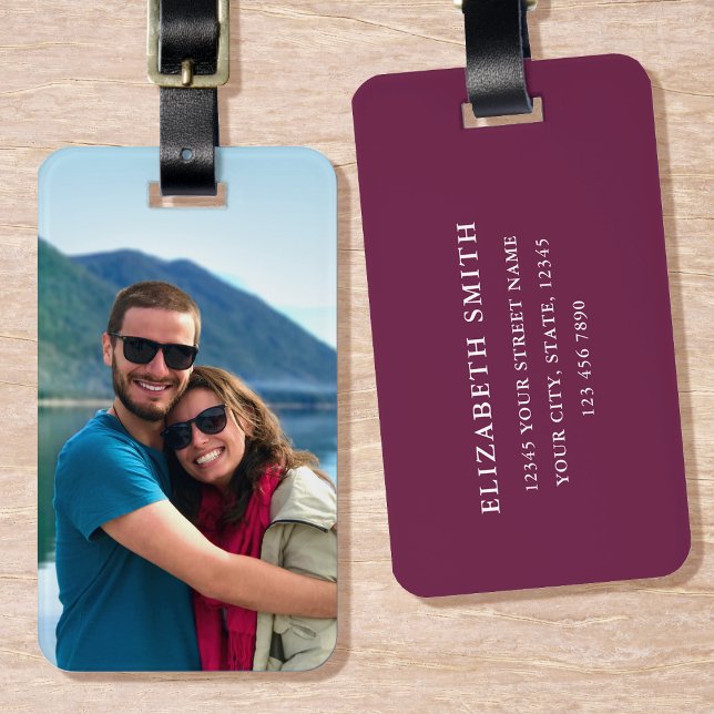 Simple Modern Custom Photo Luggage Tag Plum (Creator Uploaded)